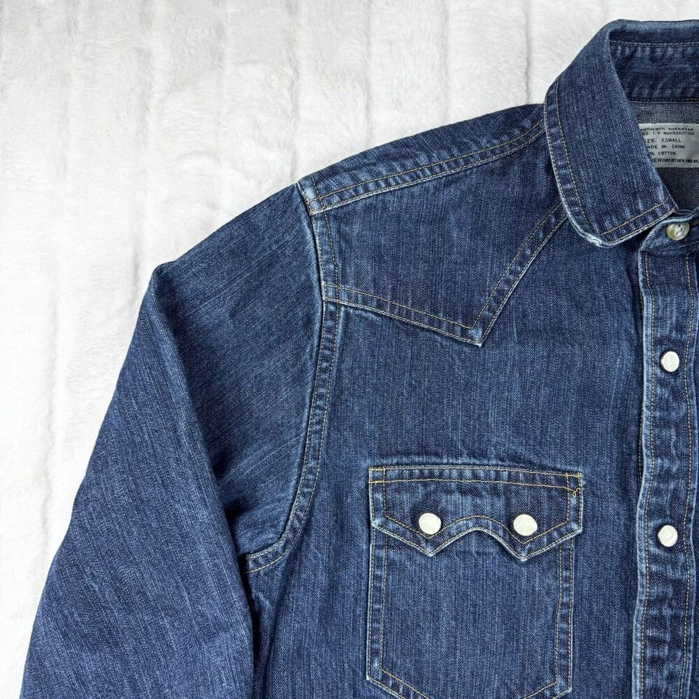 J Crew Denim Pearl Snap Shirt Men's XS Authentic Workwear Western SawTooth RARE - Picture 9 of 15